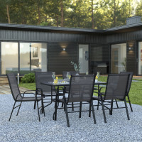 Flash Furniture TLH-089REC-303CBK6-GG Brazos 7 Piece Outdoor Patio Dining Set - 55